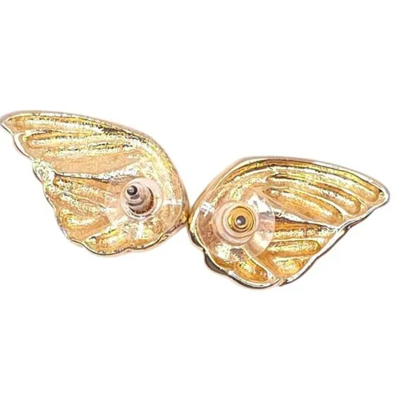 Vintage Gold Butterfly Wing Crystal Clip On Earrings Statement Elegant Accessory - Picture 5 of 5